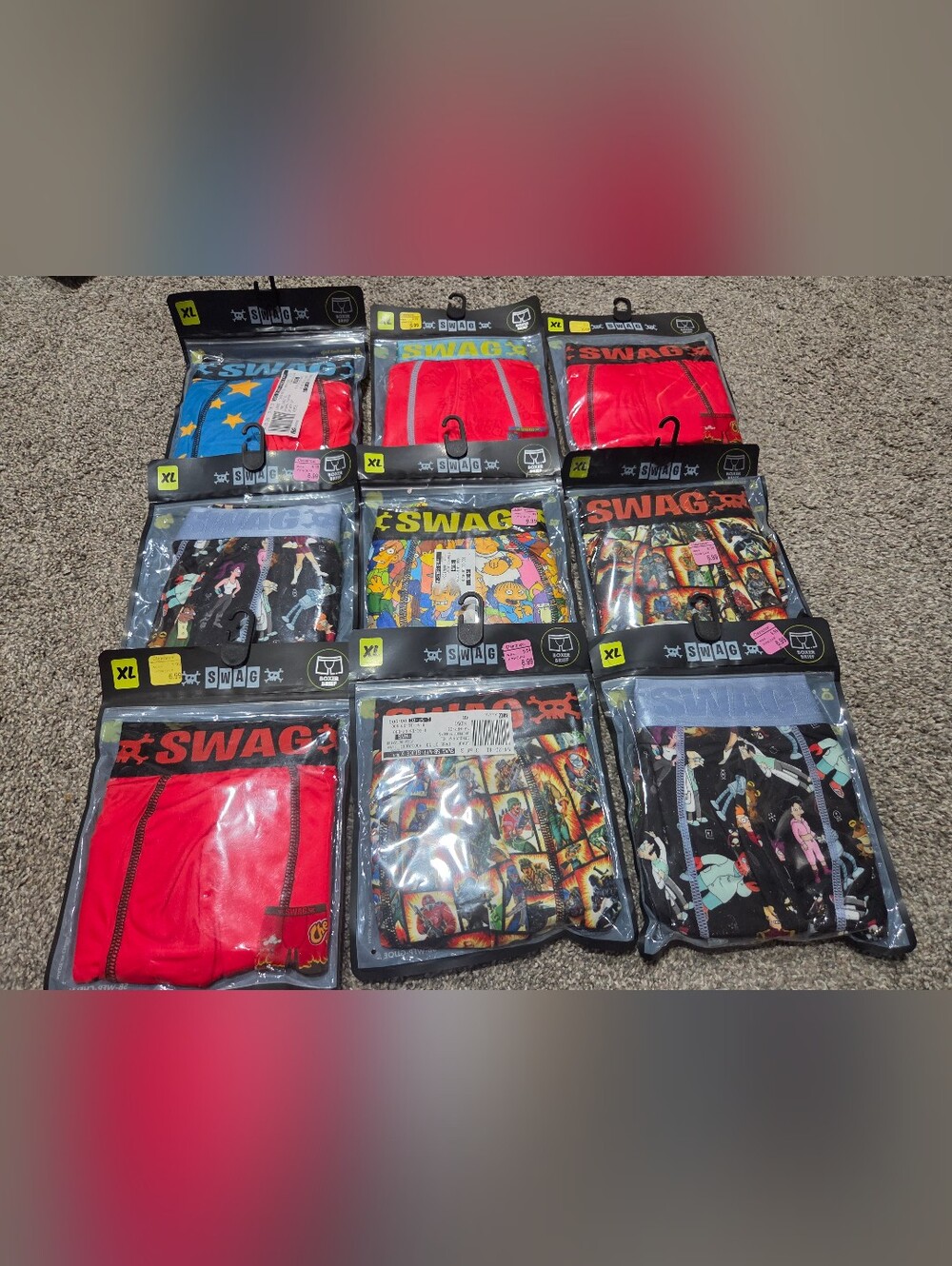 Swag Boxer Briefs Mens Size XL Assorted Prints Includes 9 Pairs New